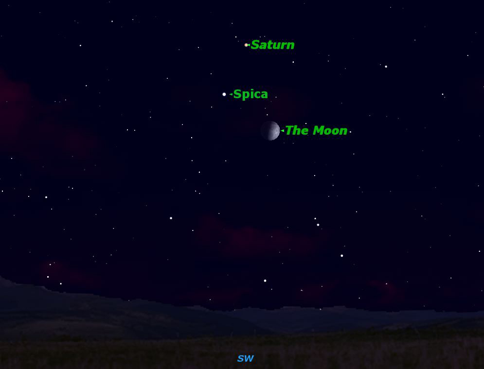 Saturn, Spica and First Quarter Moon Light Up Night Sky
